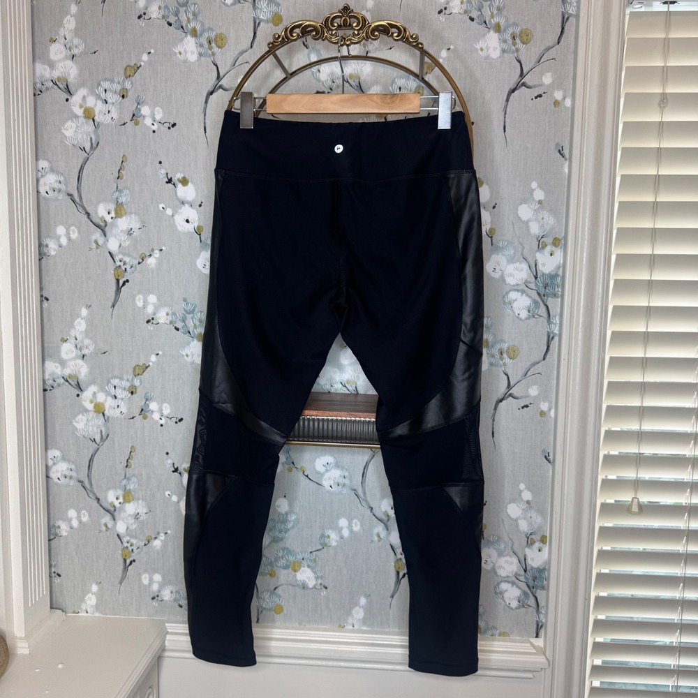90 Degree by Reflex Womens Black Faux Leather Mesh Panel Leggings Moto Style L - Picture 5 of 6